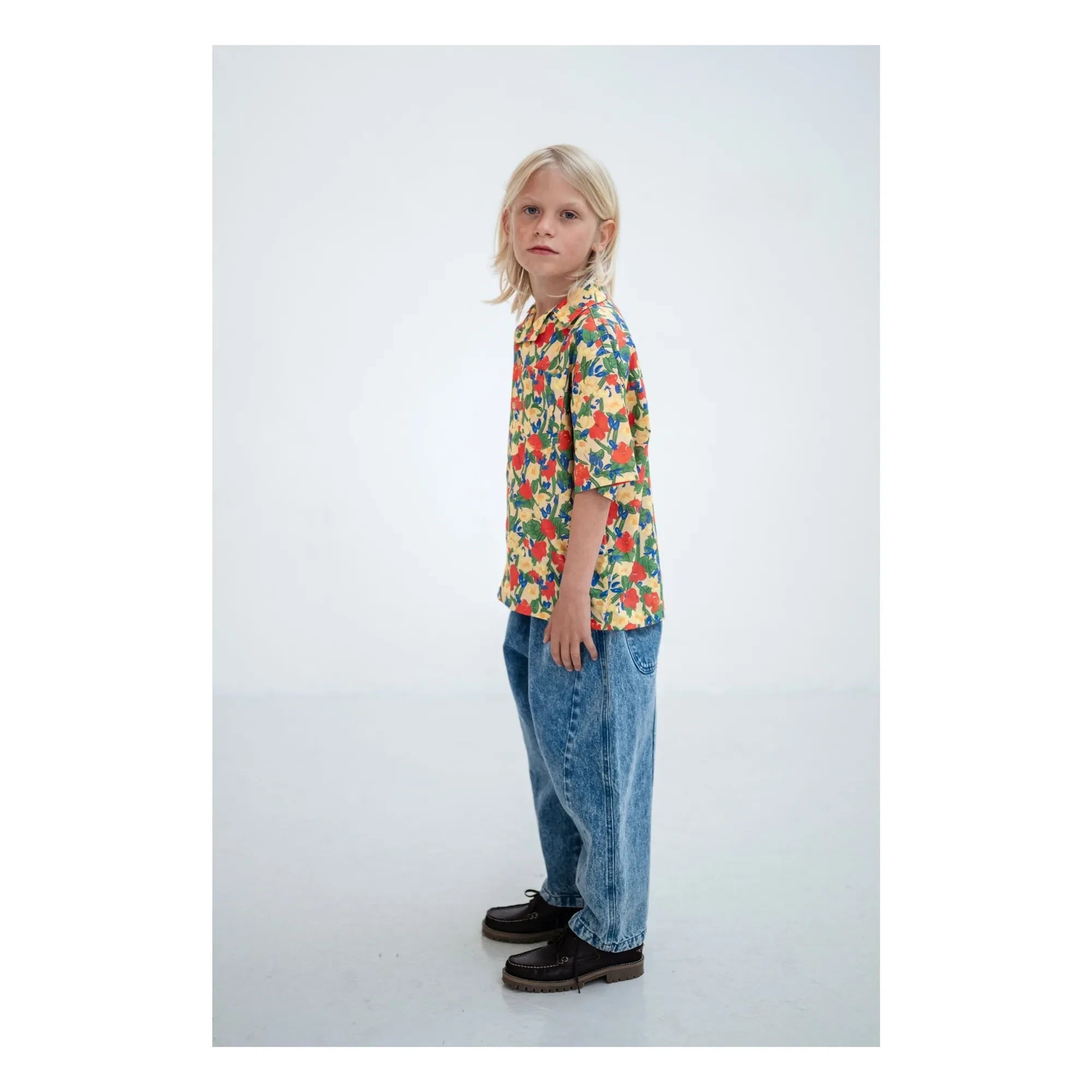 Repose AMS - Camisa de algodón orgánico Boxy Fleurie | Amarillo pálido