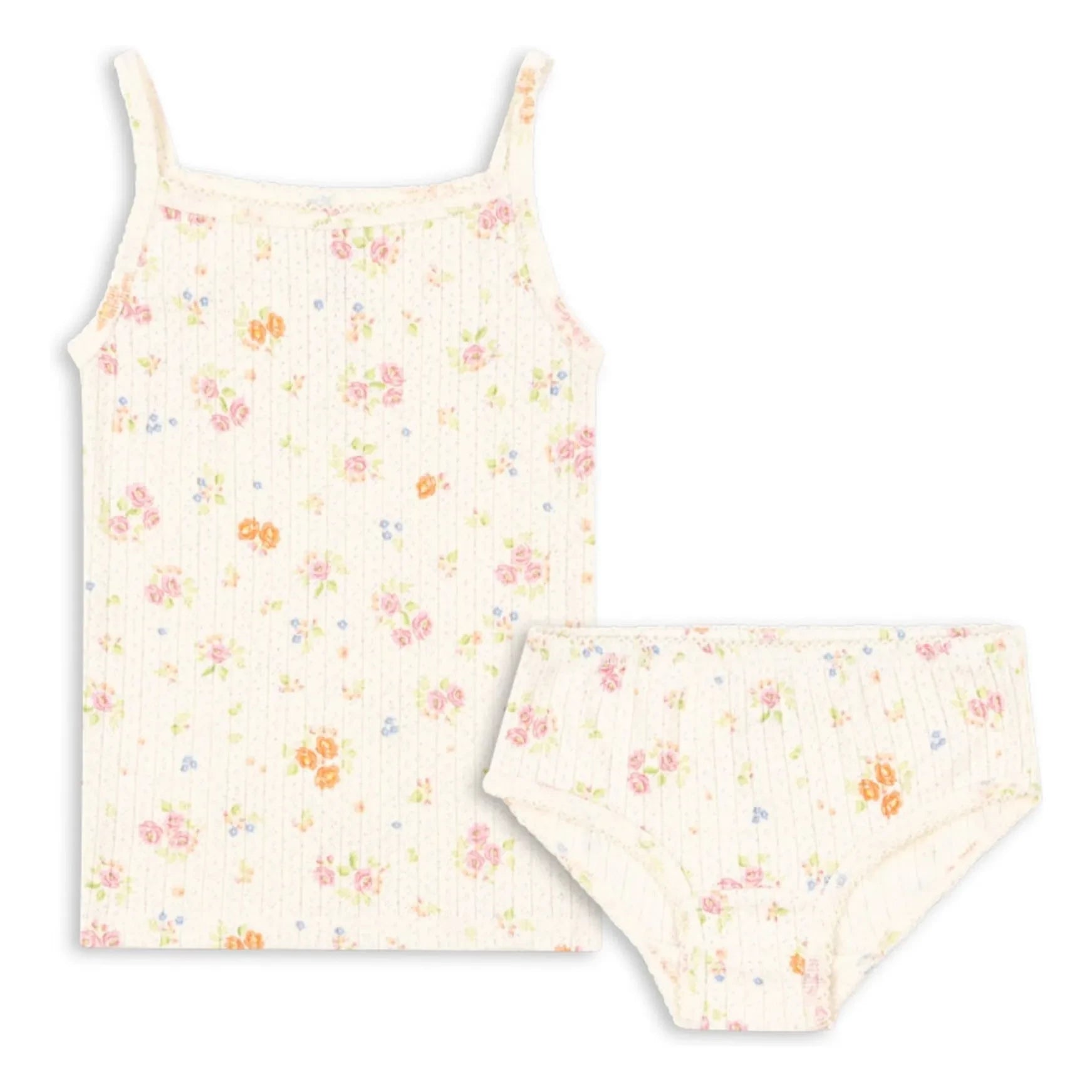 Konges Sløjd - Conjunto de camiseta de tirantes y braguita de algodón orgánico acanalado con estampado floral Minnie | Crudo