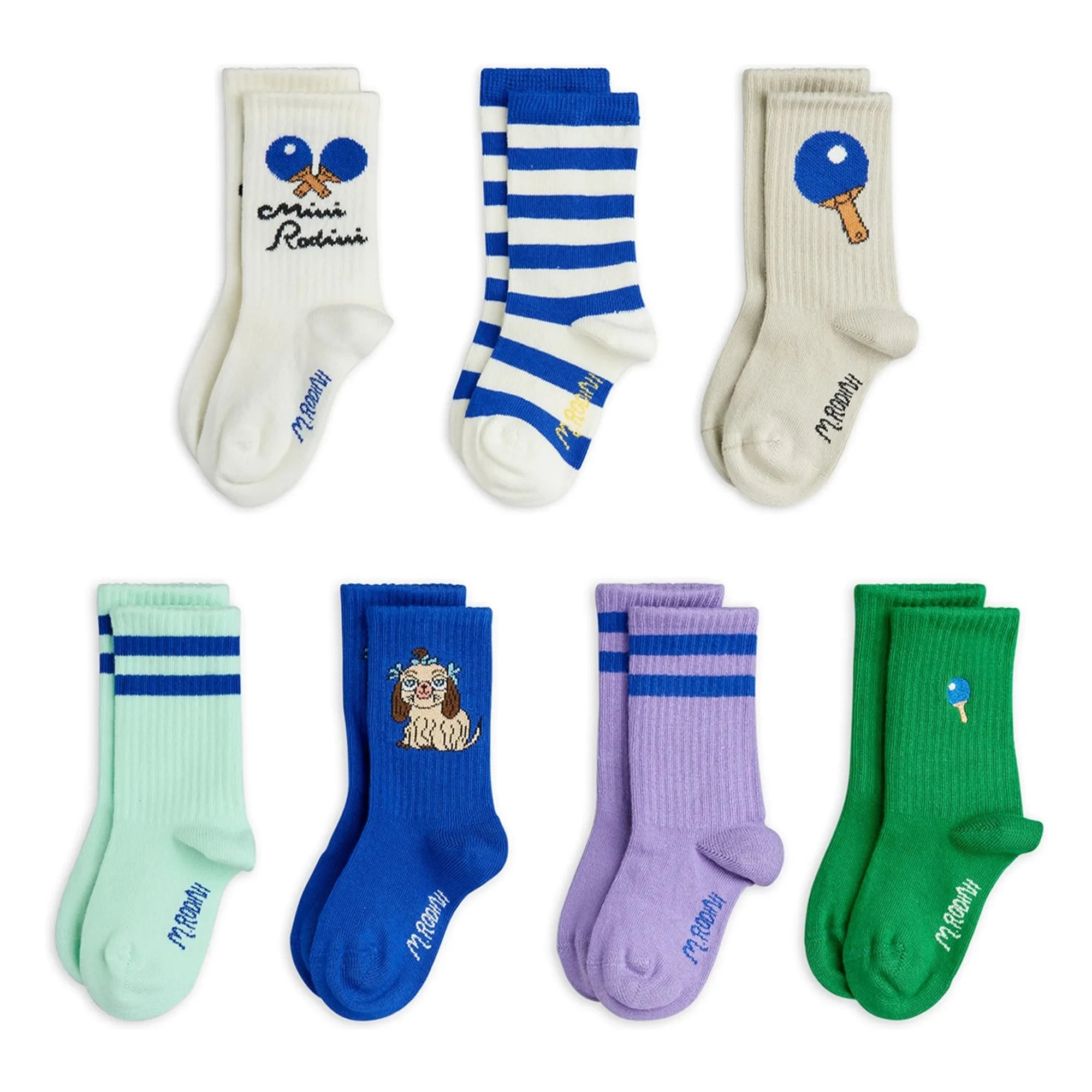 Mini Rodini - Calcetines de Ping Pong de Algodón Orgánico Pack de 7 Pares | Azul
