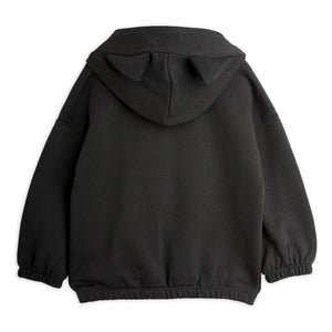 Mini Rodini - Sudadera con capucha de gato de algodón orgánico negro