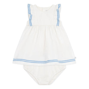 Petit Bateau - Conjunto de vestido y peto popelín orgánico marinero | Blanco