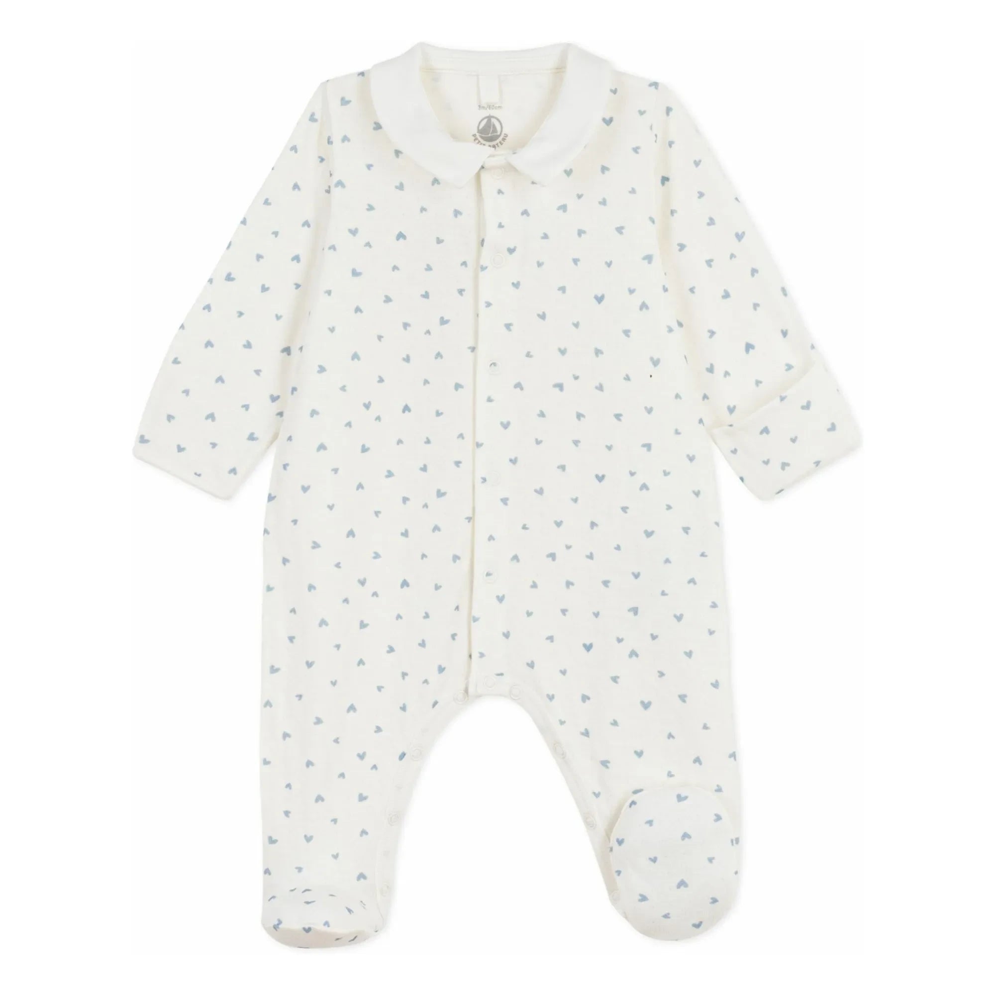 Petit Bateau - Pijama de terciopelo orgánico con corazones para dormir bien | Blanco