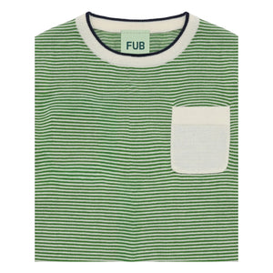 FUB - Camiseta de cuello redondo a rayas de punto fino de algodón orgánico | Verde