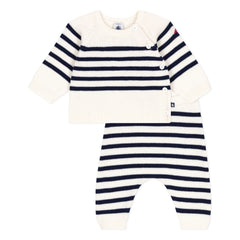 Petit Bateau - Conjunto de Jersey y Pantalón de Lana para Marino | Crudo