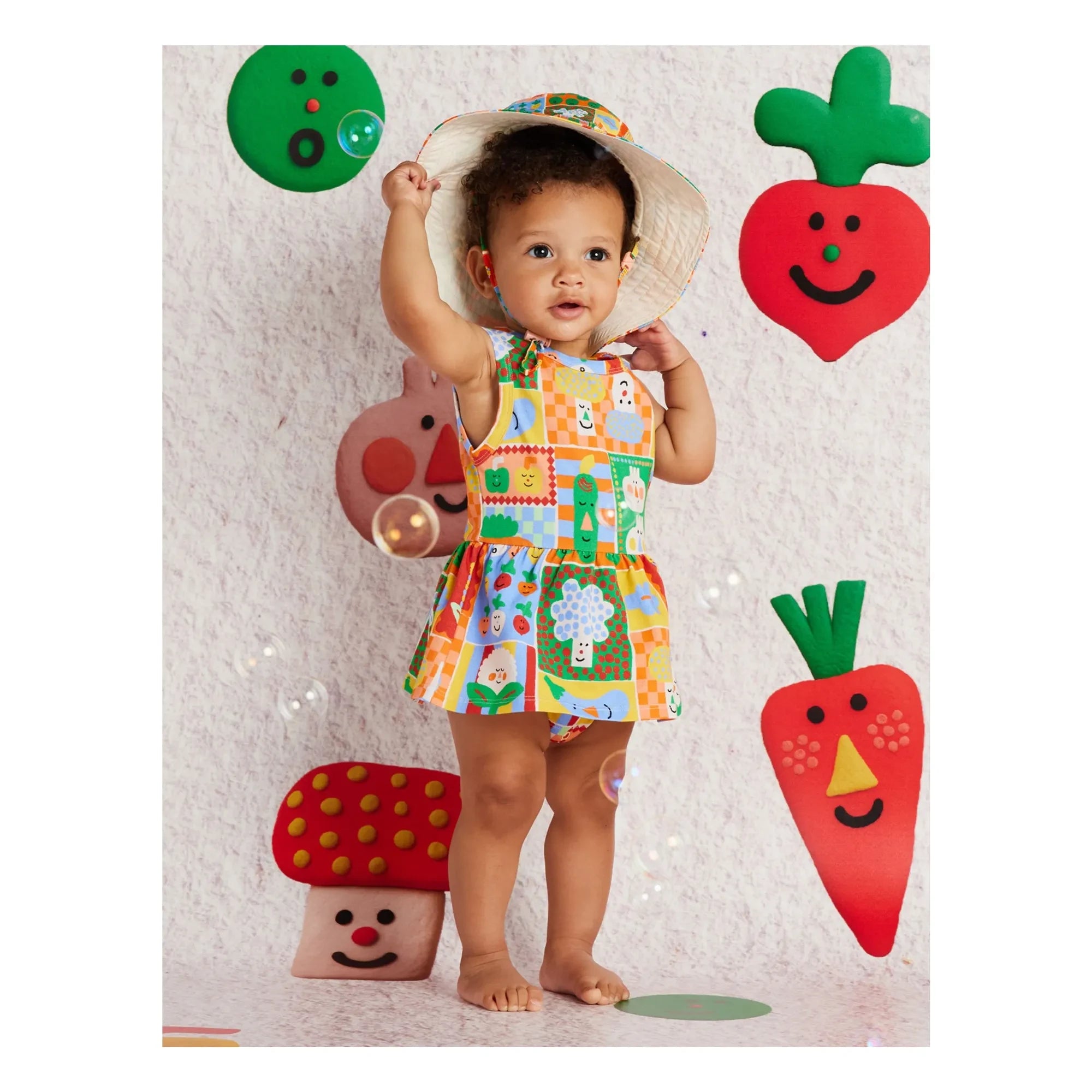 Halcyon Nights - Vestido con volantes de algodón orgánico con estampado de verduras | Naranja