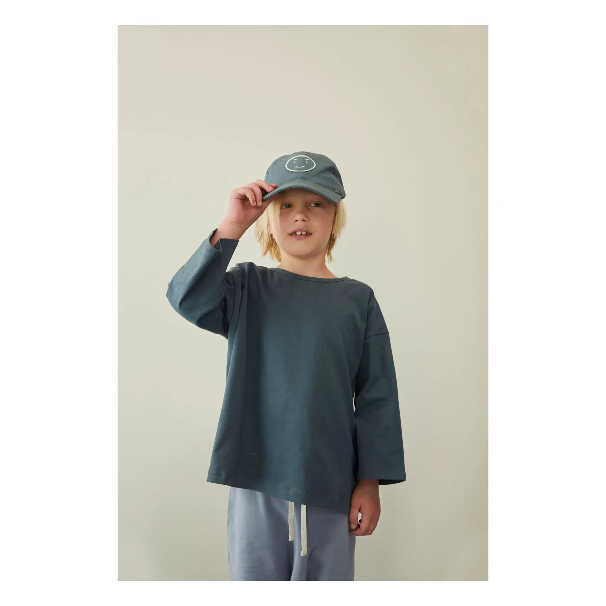 Gray Label - Camiseta de algodón orgánico con manga 3/4 | Azul Gris