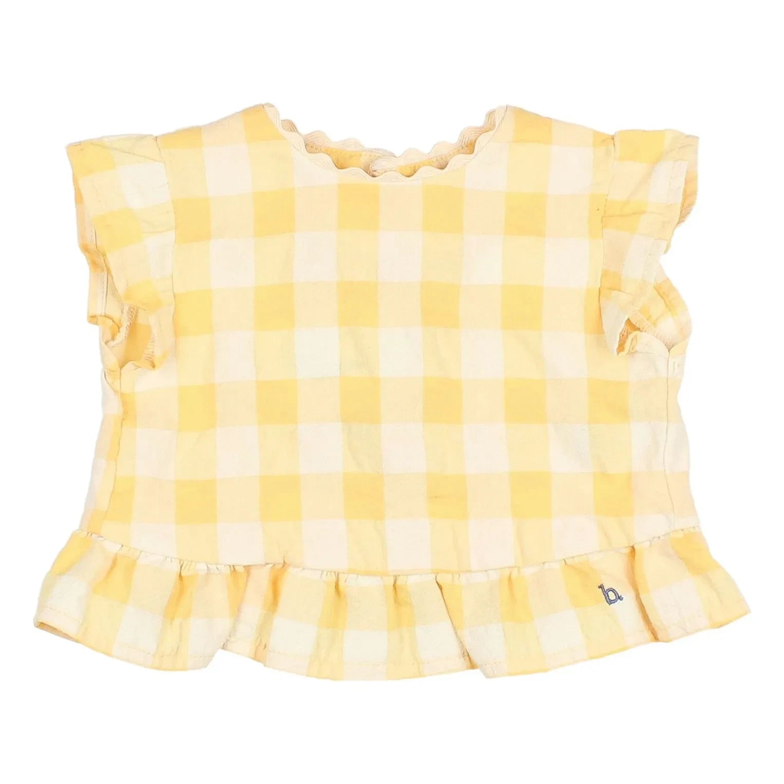 Búho - Top de algodón orgánico seersucker con volantes amarillo