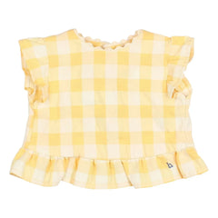 Búho - Top de algodón orgánico seersucker con volantes amarillo