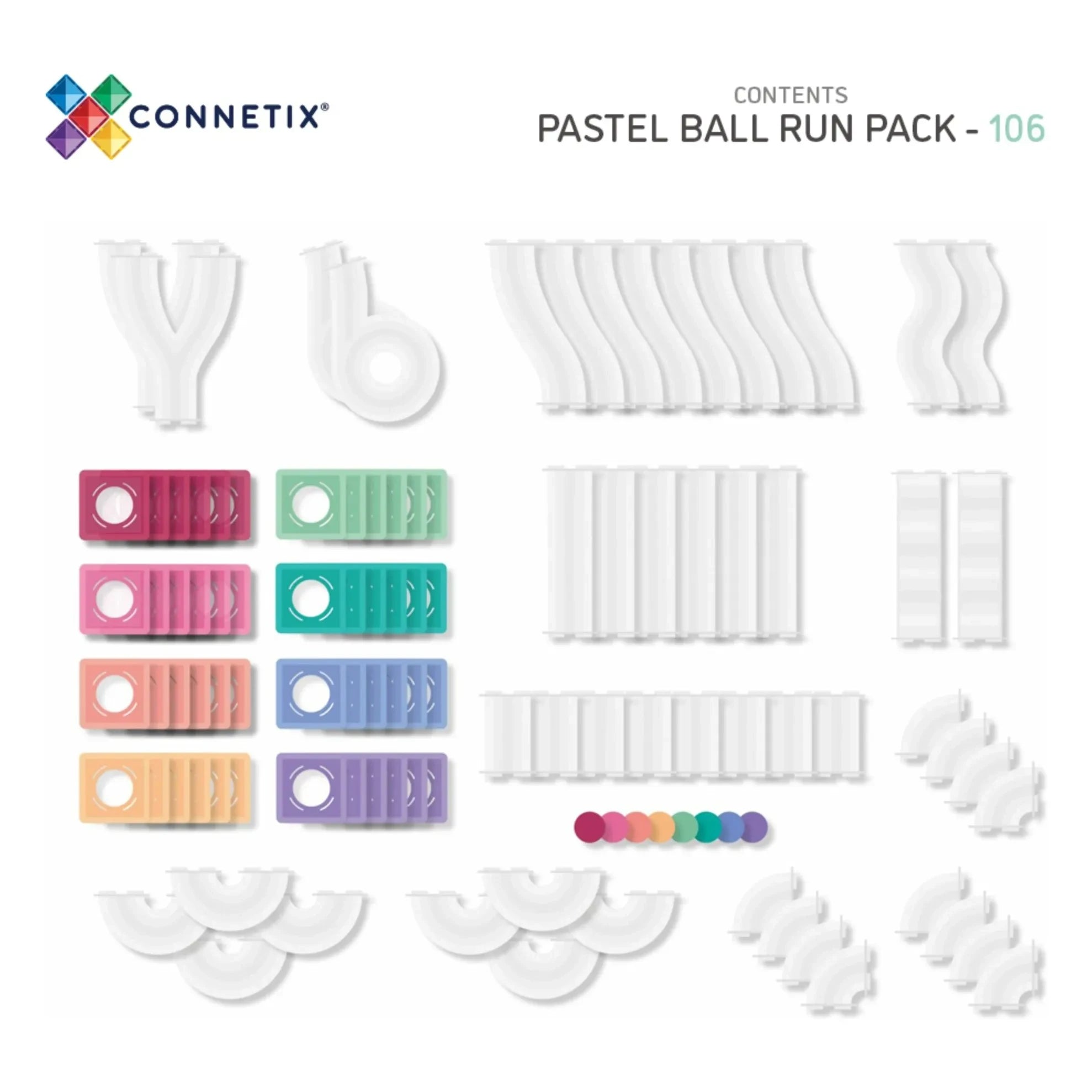 Connetix - Paquete Ball Run - 106 piezas | Pastel