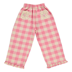 Bebe Organic - Pantalón Anais Kareli con bolsillo y bordado de ganchillo | Rosa