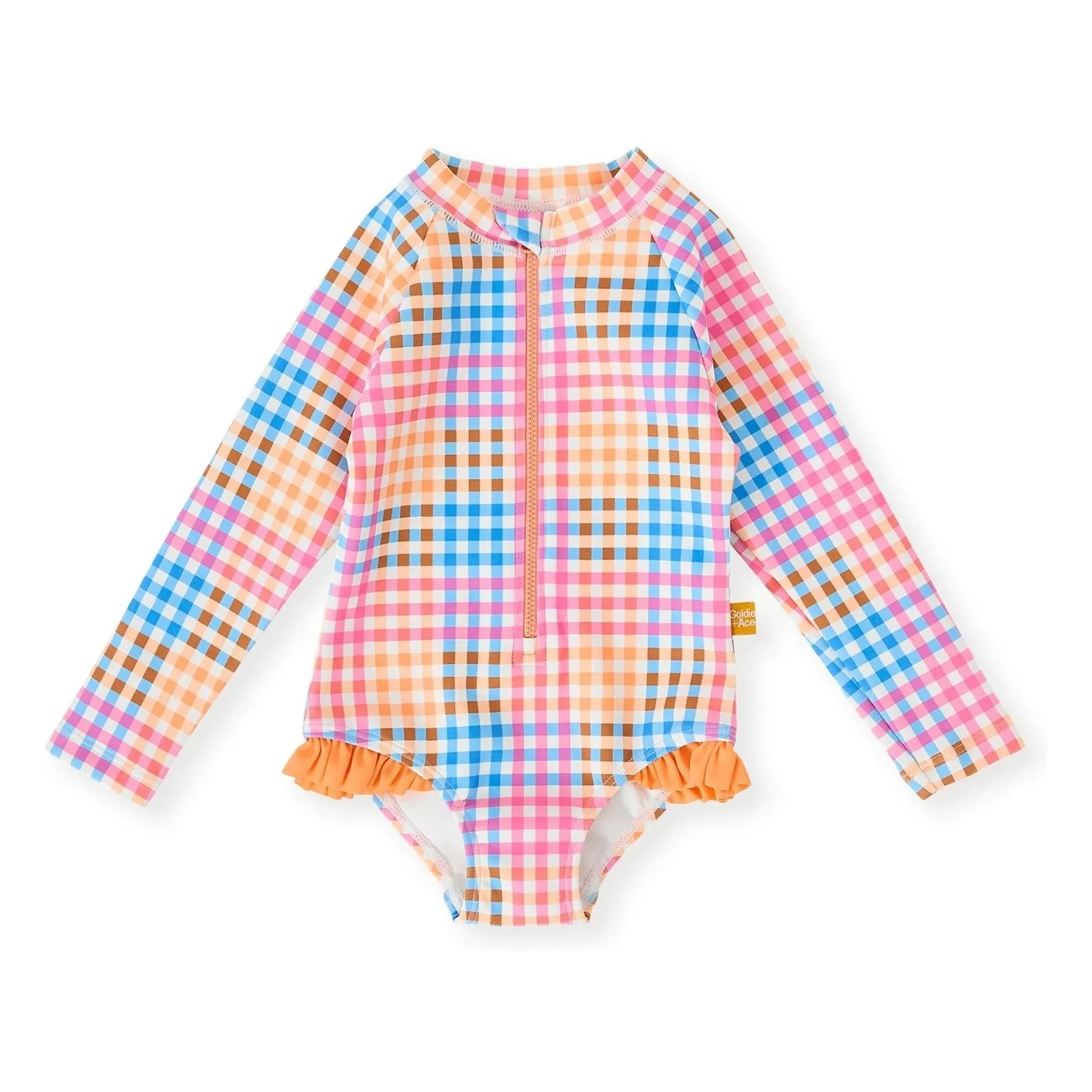 Goldie + Ace - Traje de baño de manga larga con estampado de azulejos | Rosa