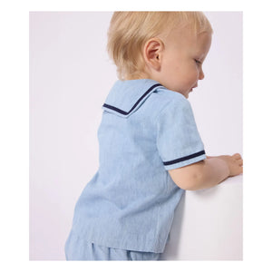 Petit Bateau - Conjunto de Blusa y Cuello Chambray | Azul Claro