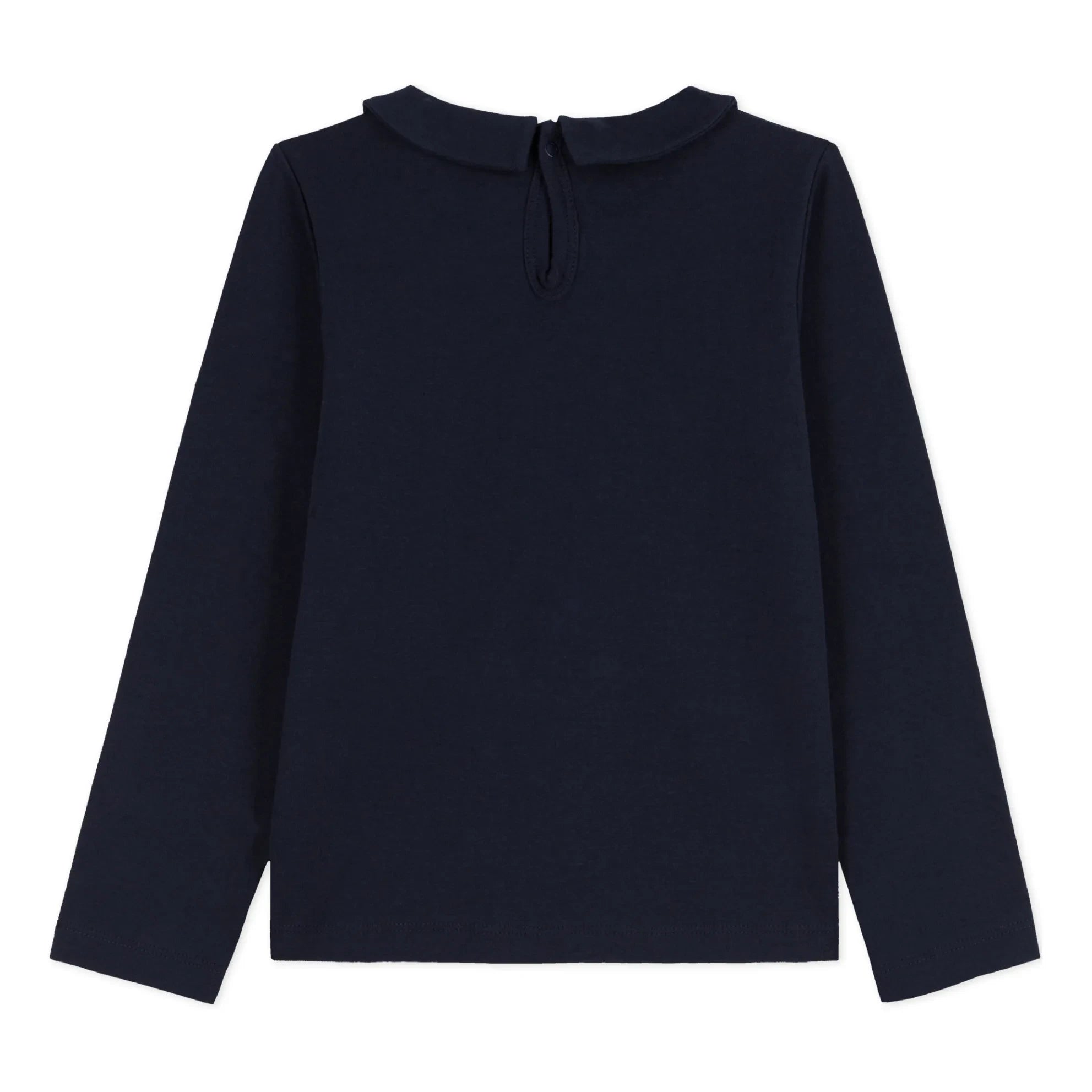 Petit Bateau - Camiseta con cuello Peter Pan ondulado | Azul marino