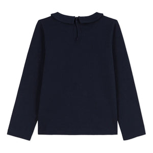 Petit Bateau - Camiseta con cuello Peter Pan ondulado | Azul marino