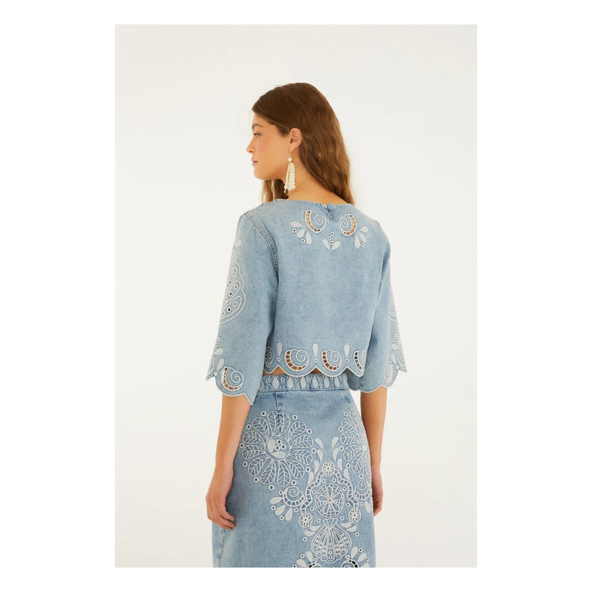 Farm Rio - Blusa Richelieu | Azul denim