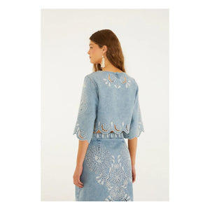 Farm Rio - Blusa Richelieu | Azul denim