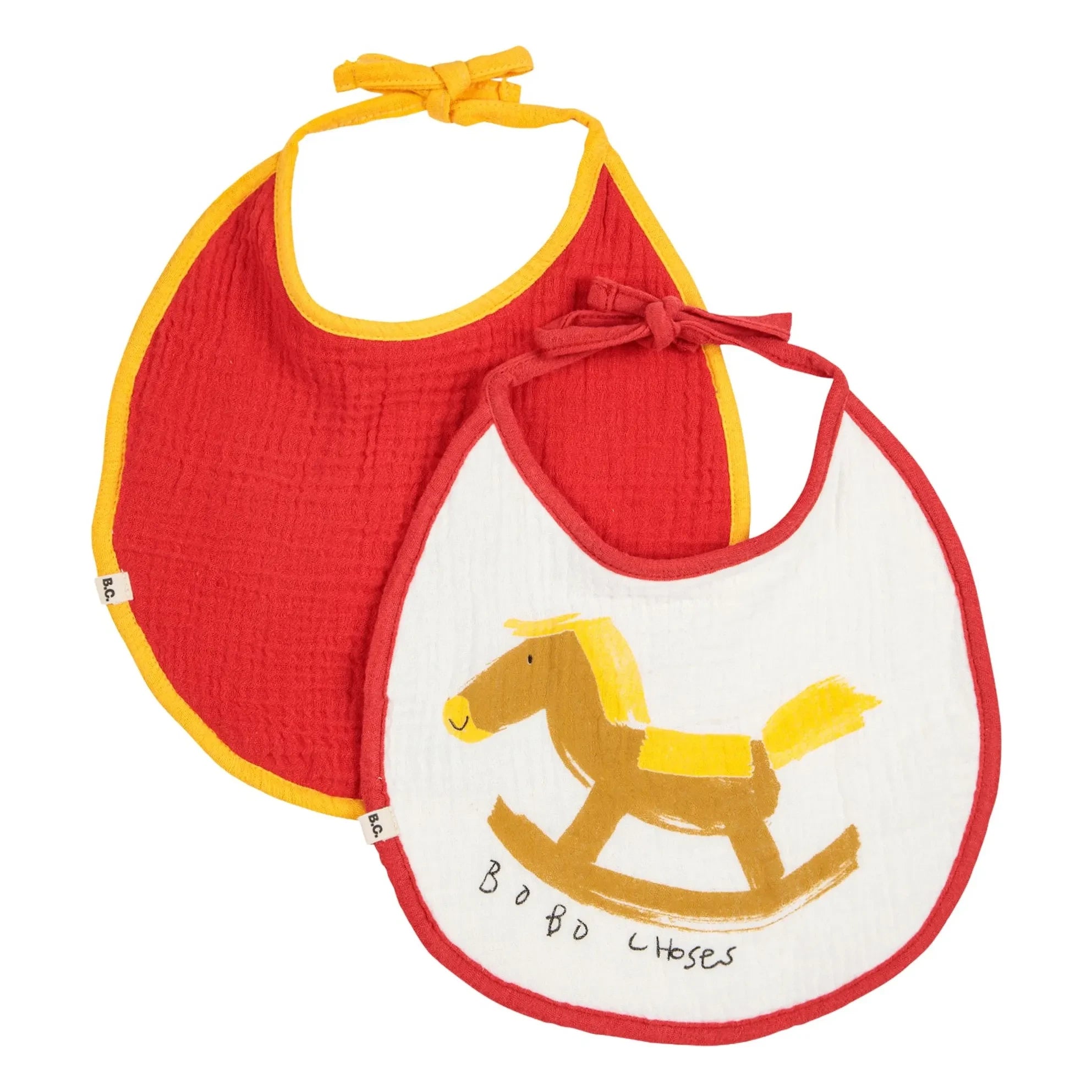 Bobo Choses - Set de 2 baberos de muselina de algodón orgánico con caballitos | Rojo