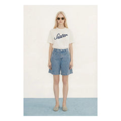 The Tiny Big Sister - Short de rayas de algodón | Azul denim
