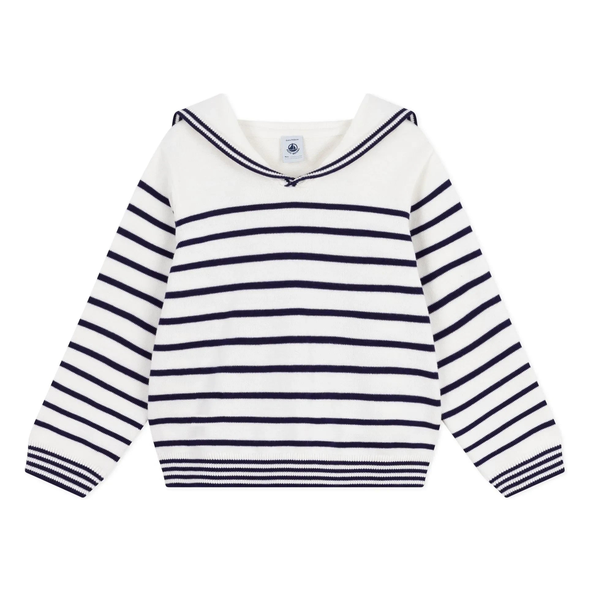 Petit Bateau - Jersey de cuello redondo de algodón orgánico a rayas | Blanco