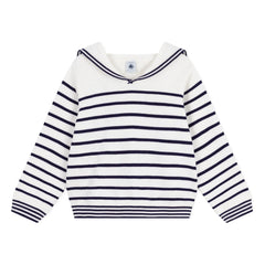 Petit Bateau - Jersey de cuello redondo de algodón orgánico a rayas | Blanco