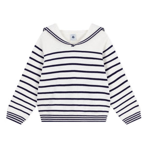 Petit Bateau - Jersey de cuello redondo de algodón orgánico a rayas | Blanco
