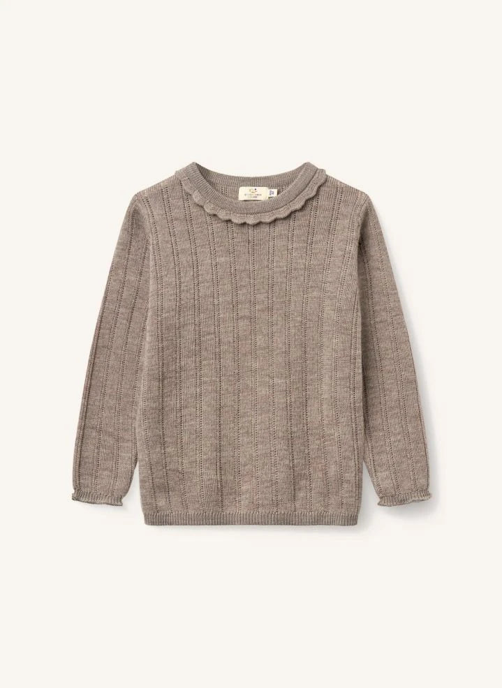 Copenhagen Colors - Merinos Yünü Pointelle Kazak | Taupe Kahverengi