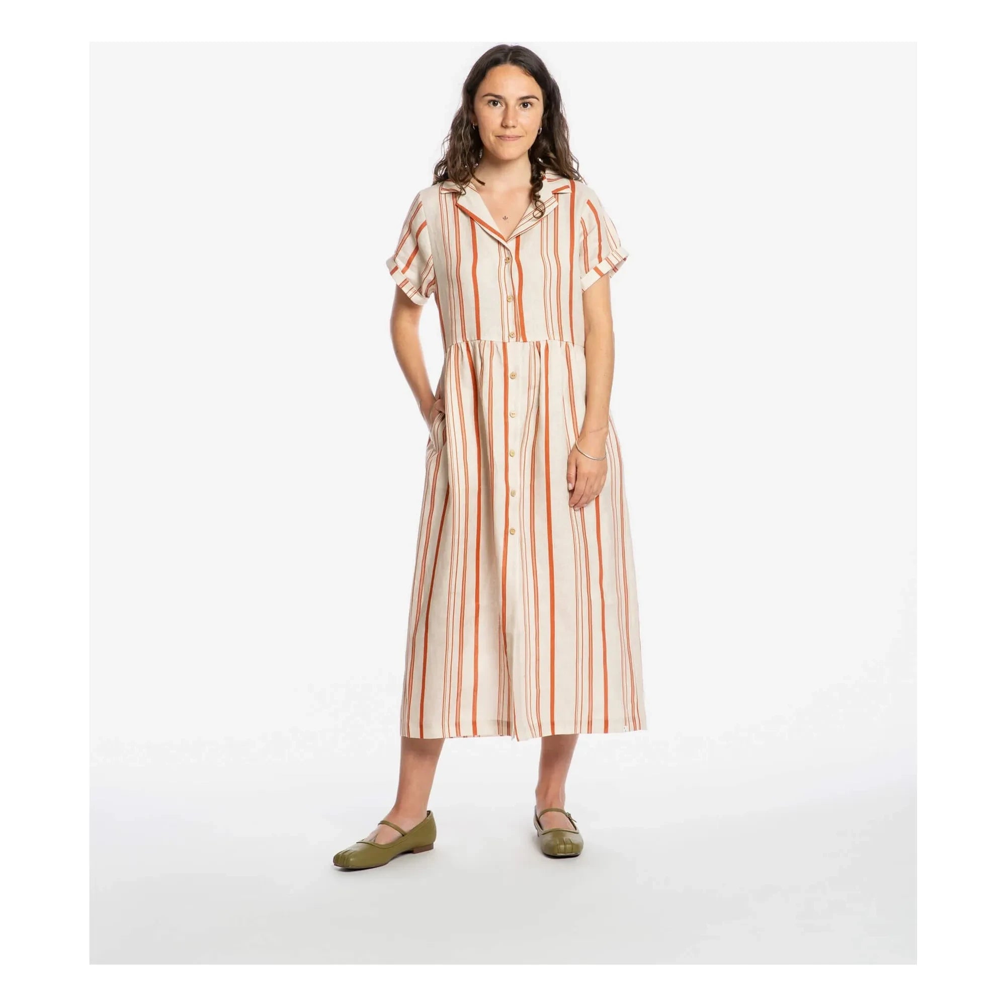 Matona - Vestido camisero midi de lino a rayas | Crudo