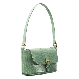 BY FAR - Bolso de cuero con efecto cocodrilo Miranda Baguette | Verde menta