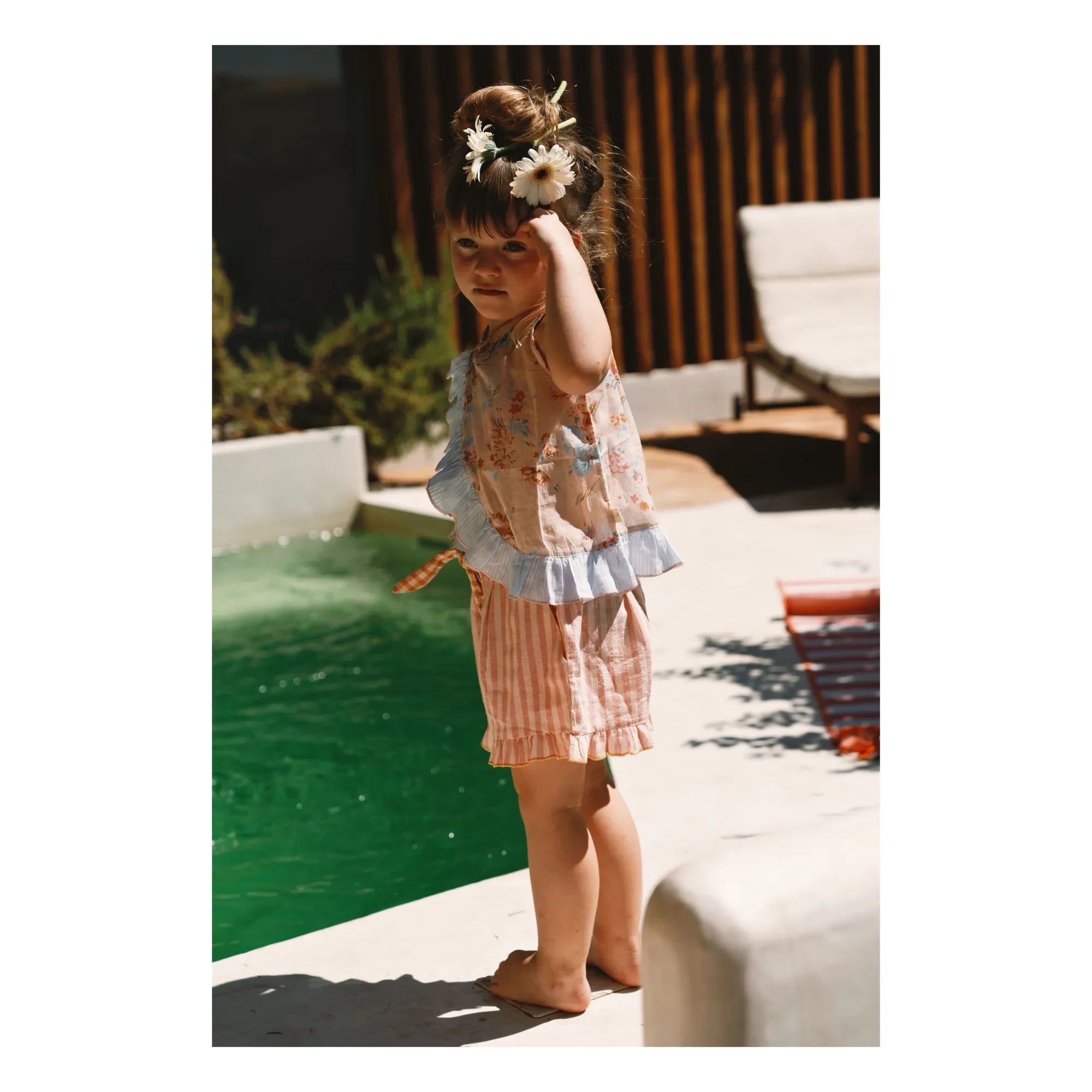 Lilinoa - Top de Voile de Algodón con Volantes y Estampado Floral | Melocotón