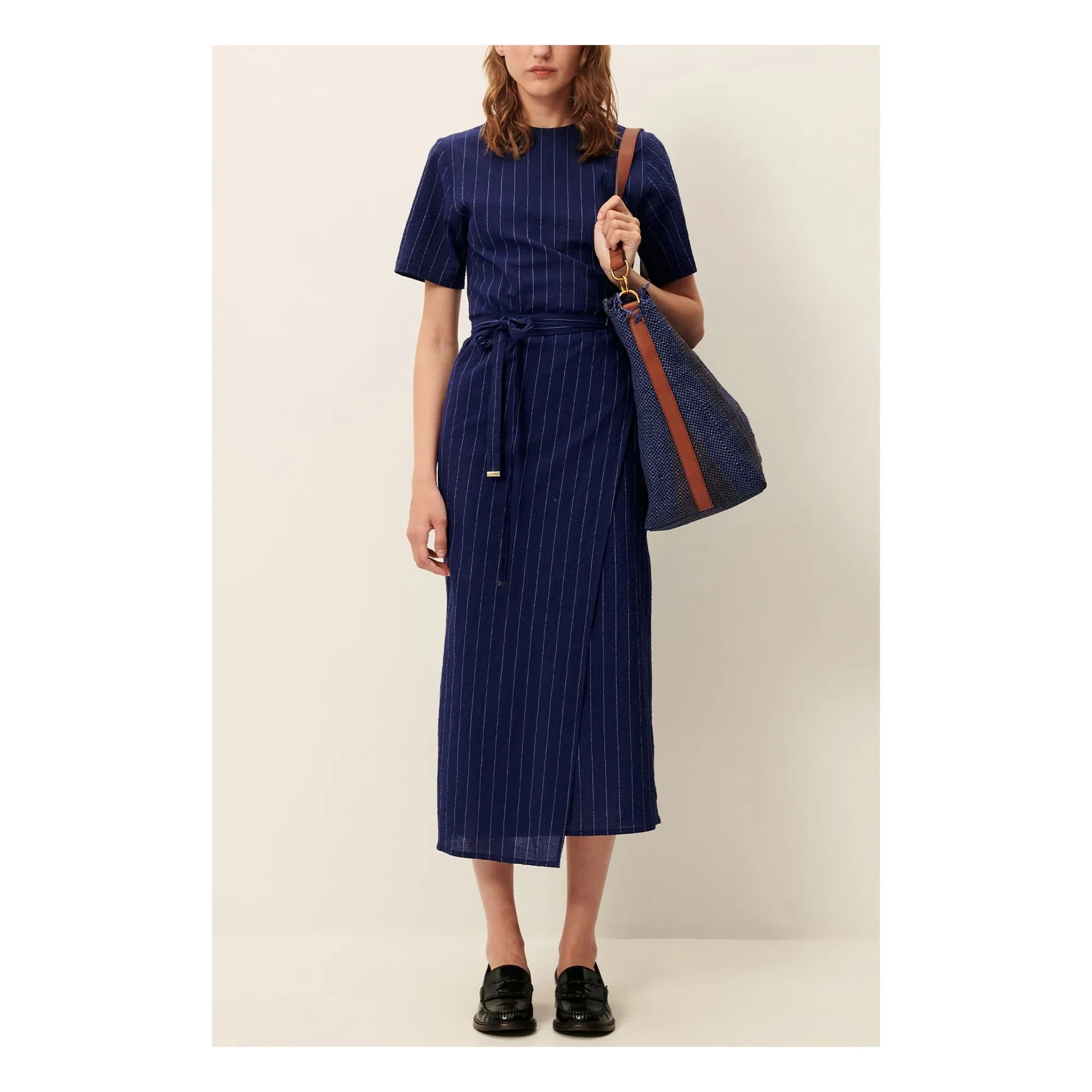 Sessùn - Vestido Lazula de algodón a rayas | Azul marino