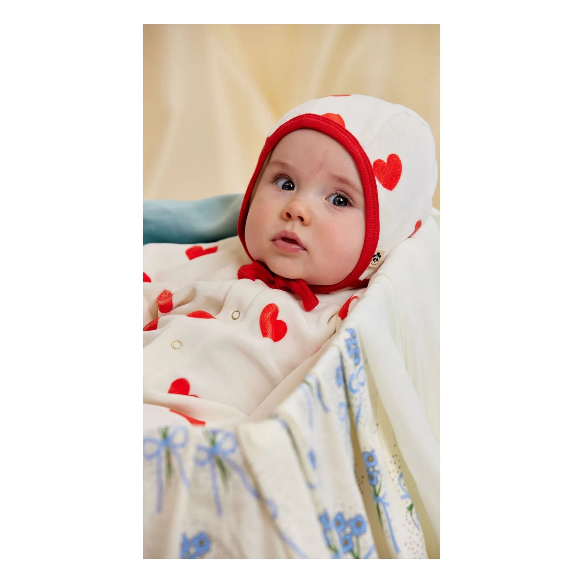 Mini Rodini - Gorro con estampado de corazones de algodón orgánico | Blanco