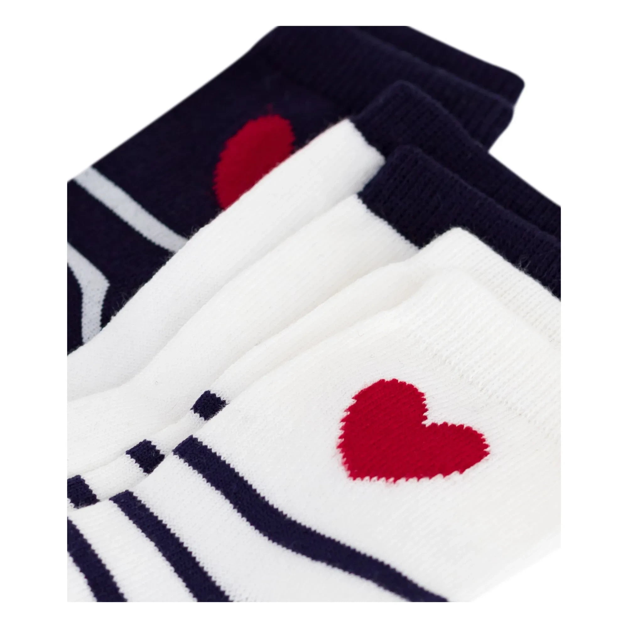 Petit Bateau - Set de 3 pares de calcetines a rayas con corazones | Blanco