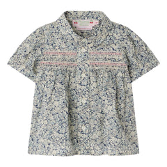 Bonpoint - Blusa de algodón orgánico con cuello Claudine Laurencia Fleurie | Azul Prusia