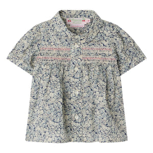 Bonpoint - Blusa de algodón orgánico con cuello Claudine Laurencia Fleurie | Azul Prusia