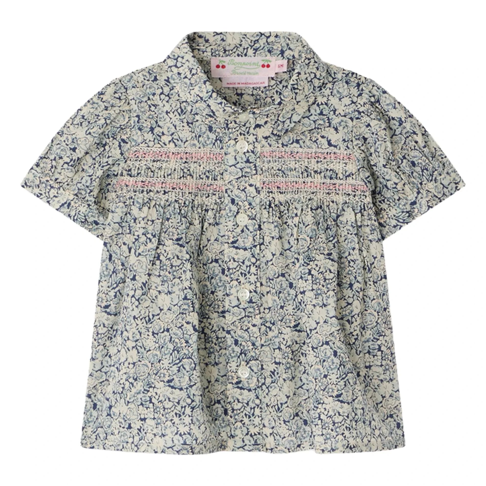 Bonpoint - Blusa de algodón orgánico con cuello Claudine Laurencia Fleurie | Azul Prusia