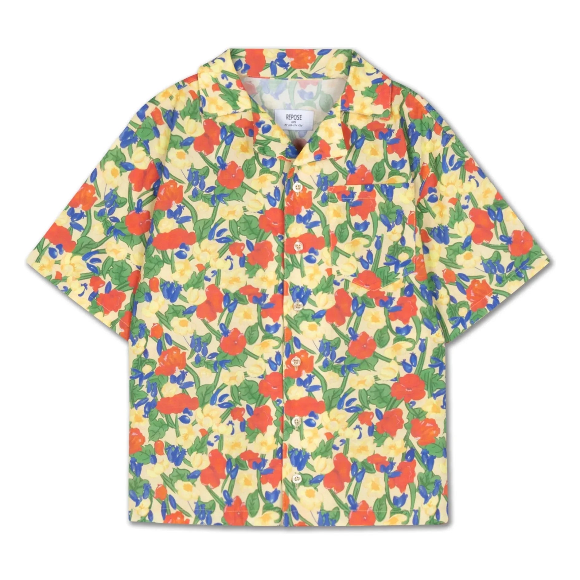 Repose AMS - Camisa de algodón orgánico Boxy Fleurie | Amarillo pálido