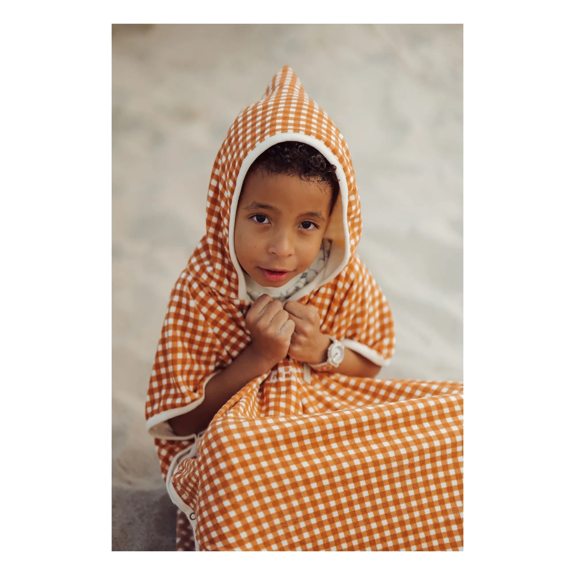 Grech & Co - Poncho de baño Vichy de algodón orgánico | Mostaza