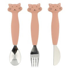Trixie - Cuchara, Tenedor y Cuchillo de Silicona Mrs. Cat - Set de 3 | Rosa