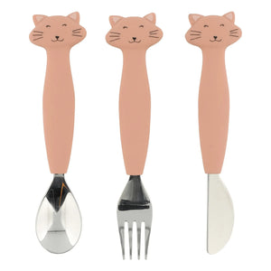 Trixie - Cuchara, Tenedor y Cuchillo de Silicona Mrs. Cat - Set de 3 | Rosa