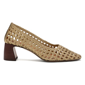 Rivecour - Zapatos de tacón n°528 Piel craquelada | Dorado