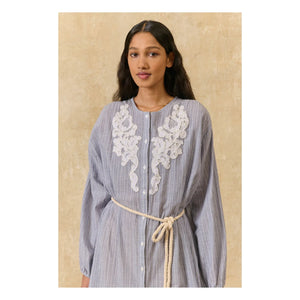 Louise Misha - Vestido de Algodón Orgánico a Rayas Flavie | Azul