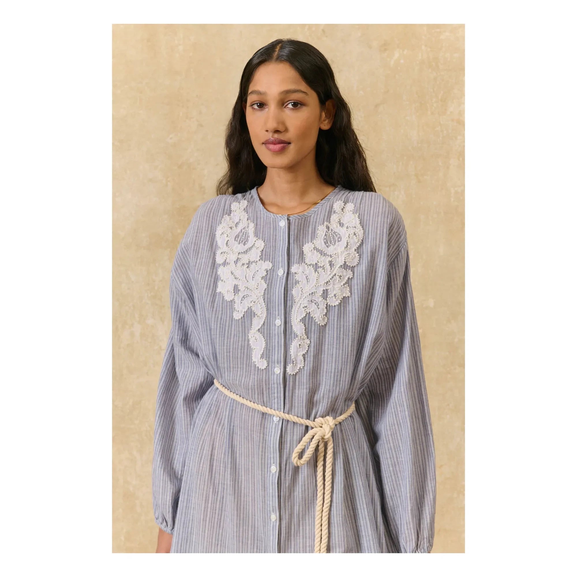 Louise Misha - Vestido de Algodón Orgánico a Rayas Flavie | Azul