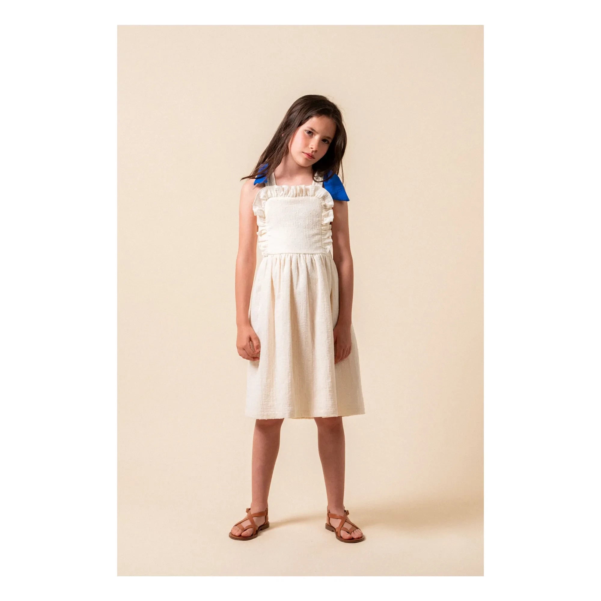 birinit - Vestido Midi de Algodón Orgánico Plumeti | Marfil
