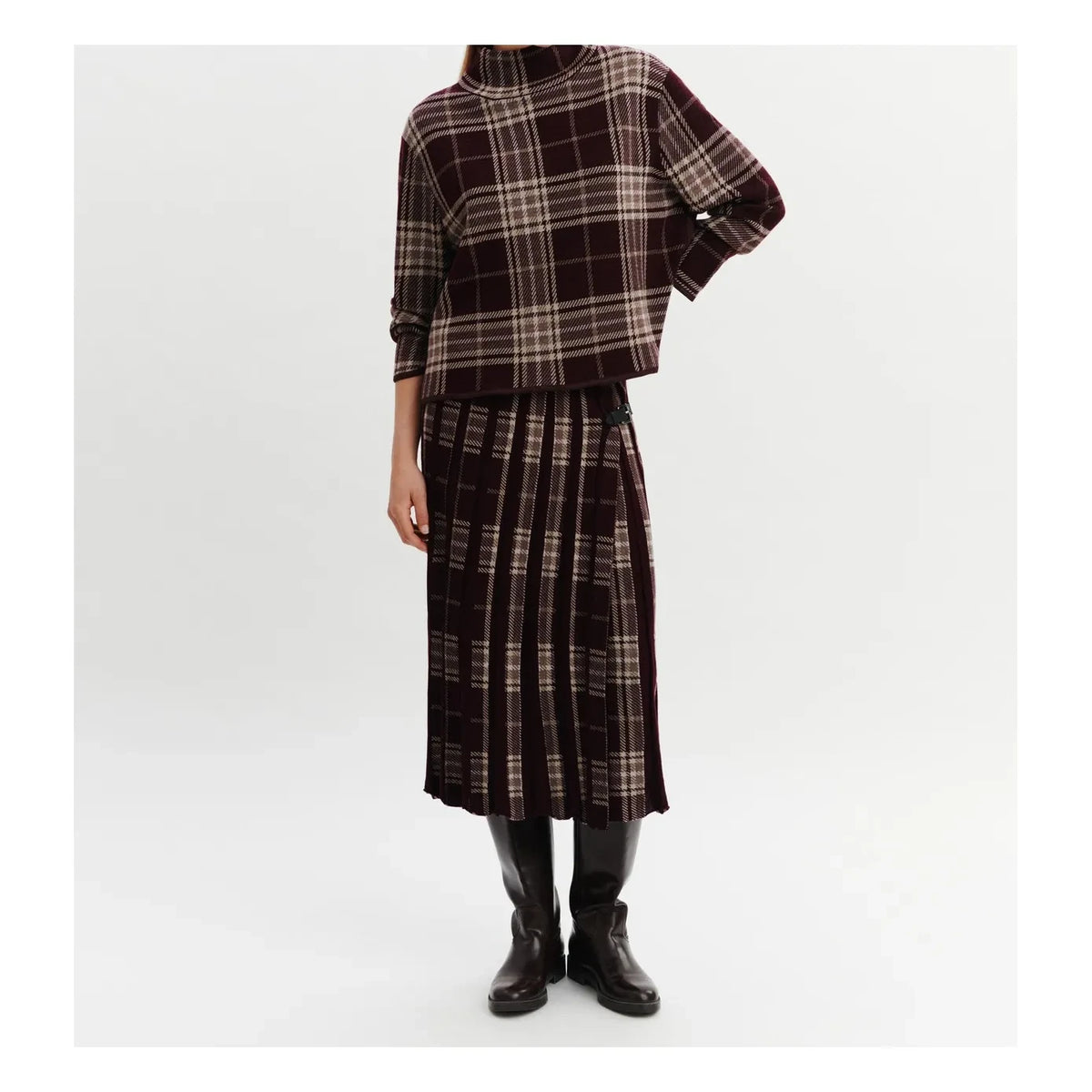 Bompard - Pileli Ekose Yün Kilt Etek | Garnet