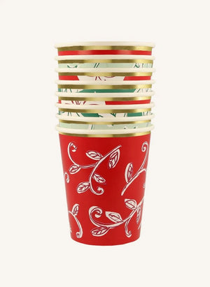 Meri Meri - Vasos de Navidad con Estampado en Bloque - Set de 8