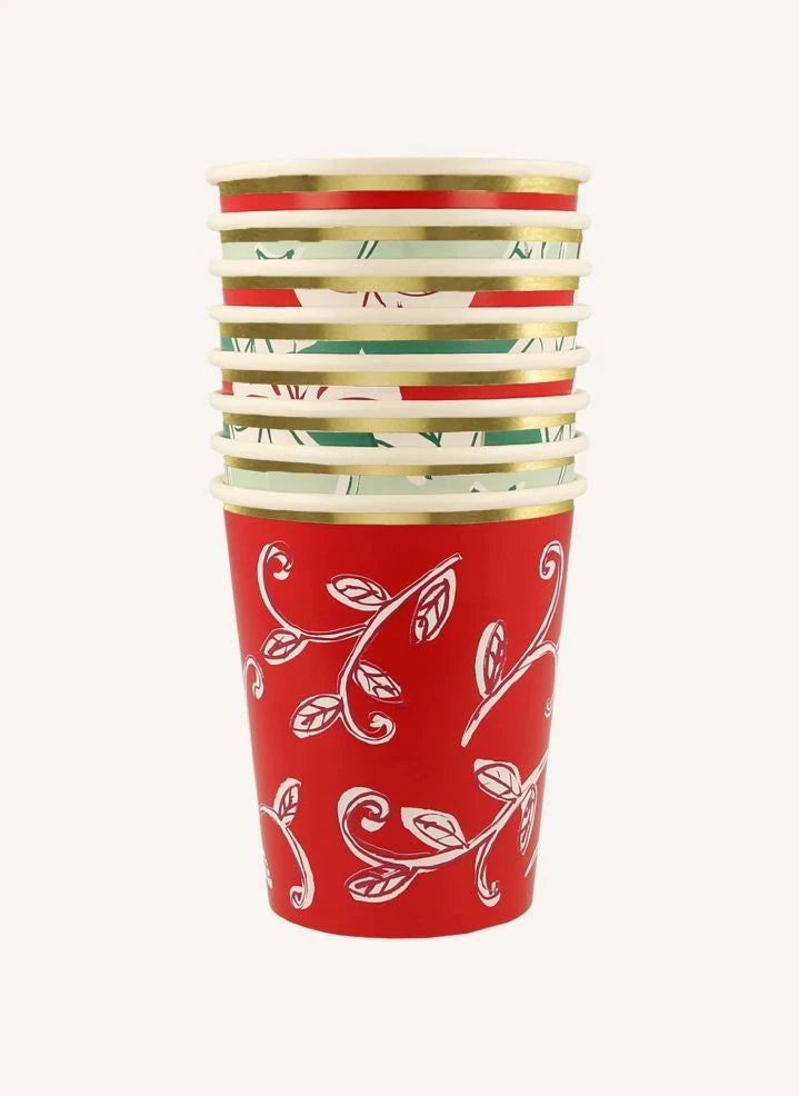 Meri Meri - Vasos de Navidad con Estampado en Bloque - Set de 8