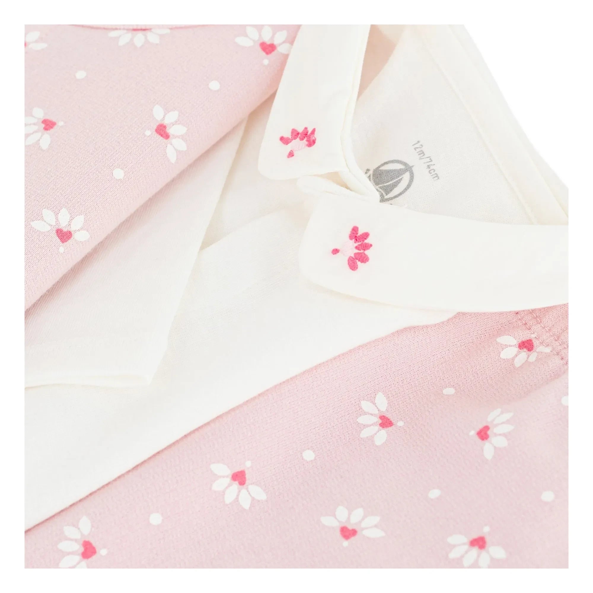 Petit Bateau - Conjunto de cárdigan, pantalón y body de algodón orgánico con estampado floral | Rosa