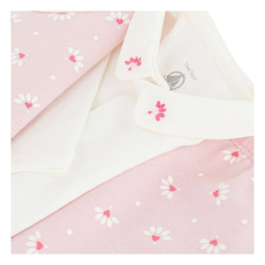 Petit Bateau - Conjunto de cárdigan, pantalón y body de algodón orgánico con estampado floral | Rosa