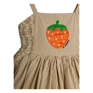 Mini Rodini - Vestido Fruncido de Popelín de Algodón Orgánico a Rayas | Marrón