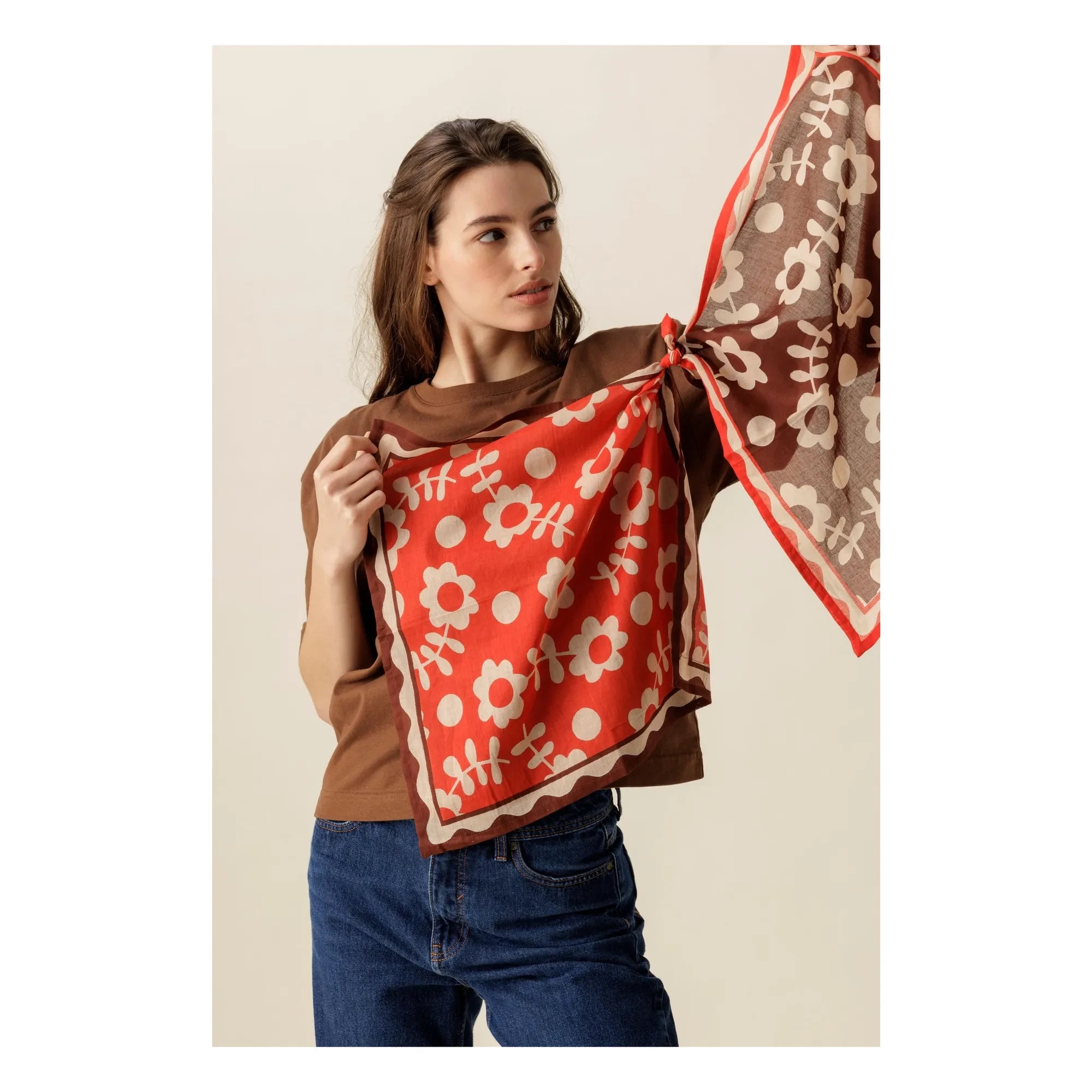 Apaches - Mantón Dupion de Flores Pequeñas | Rojo